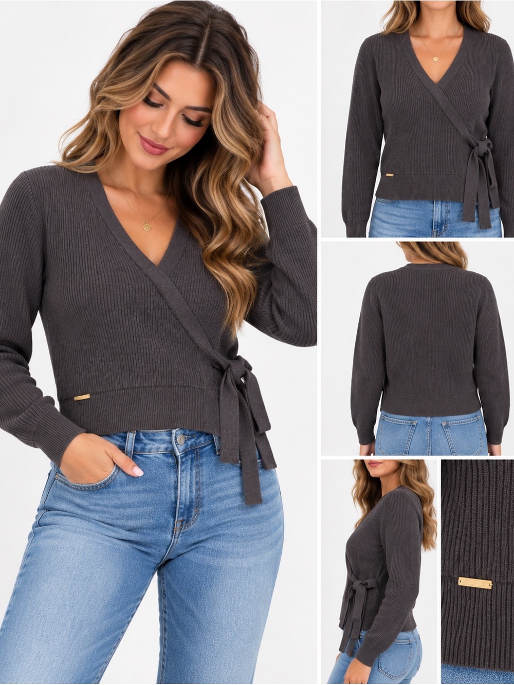 Marc New York Women’s Large Charcoal Gray Ribbed Wrap Sweater NWOT